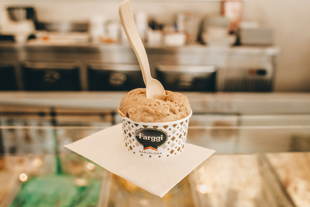 Setup an Ice Cream Shop: A scoop of ice cream stands on the counter.